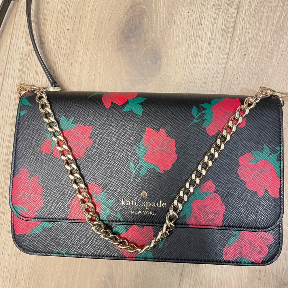 Kate Spade Madison Rose flap front crossbody or shoulder‎ black purse